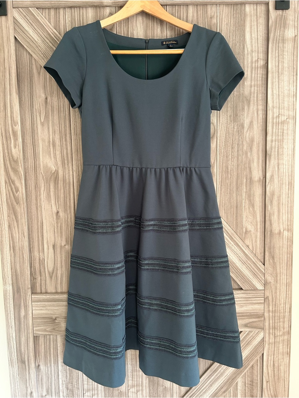 Brooks Brothers Slate Teal Fit & Flare Lace Trim Dress Size 6